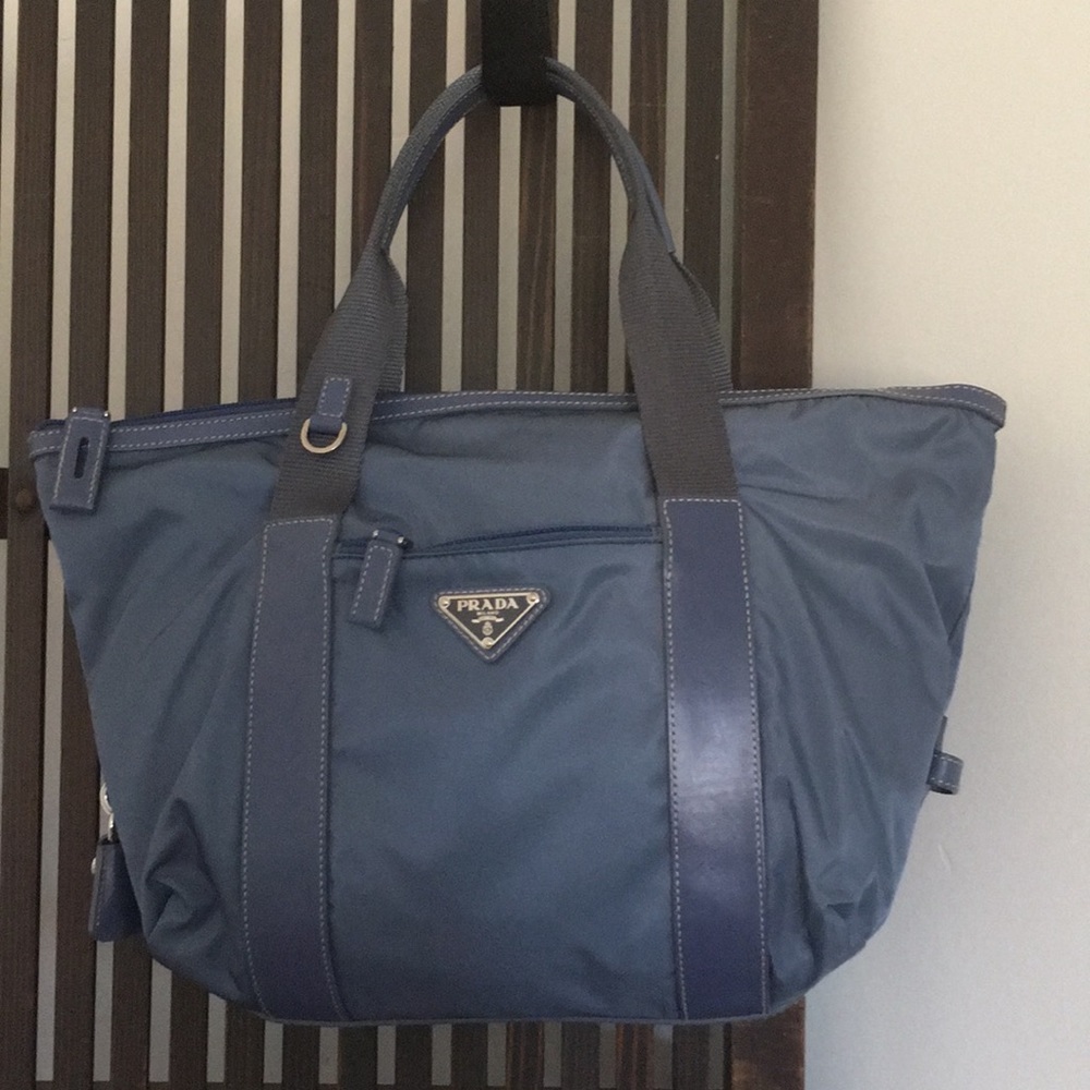 Authentic light blue Prada nylon satchel
